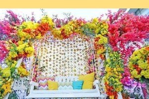 Floral Swing for Haldi Photos - Ahmedabad Event Management